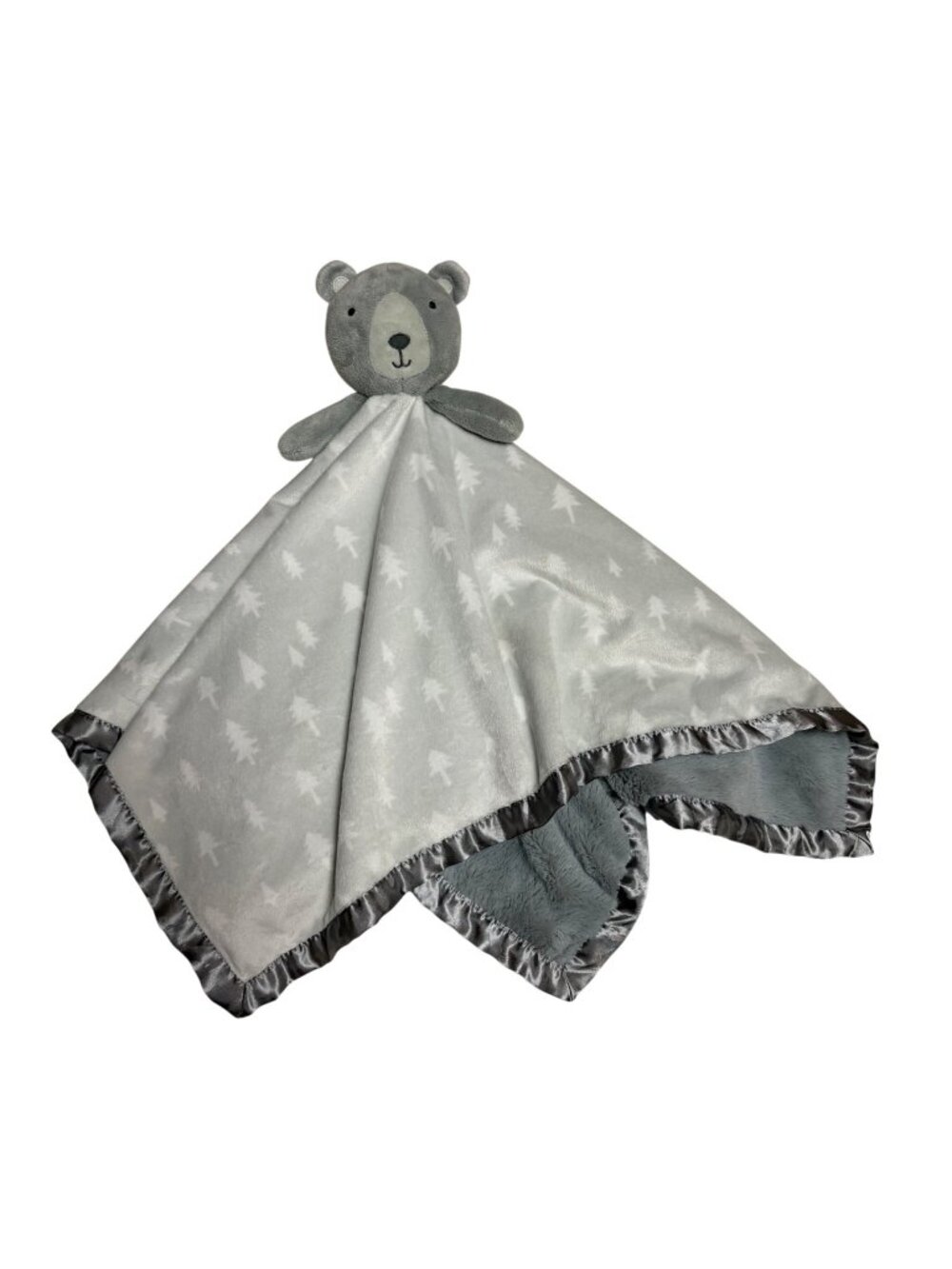 Cloud Island Gray Bear Baby Lovey Blanket Satin Trim Tree Print Security Blanket